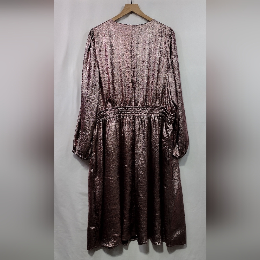 NWT Lane Bryant Blouson-Sleeve Surplice Metallic Midi Dress Women's 22/24 Rose - Picture 8 of 14